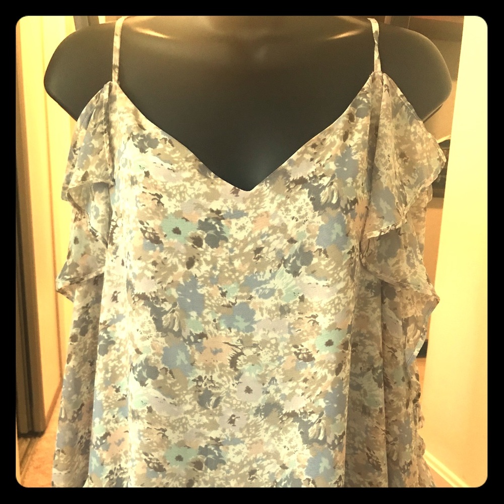 Pastel spaghetti strap cold shldr long slv blouse
